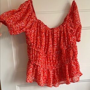 Suzy Shier Red Floral Blouse